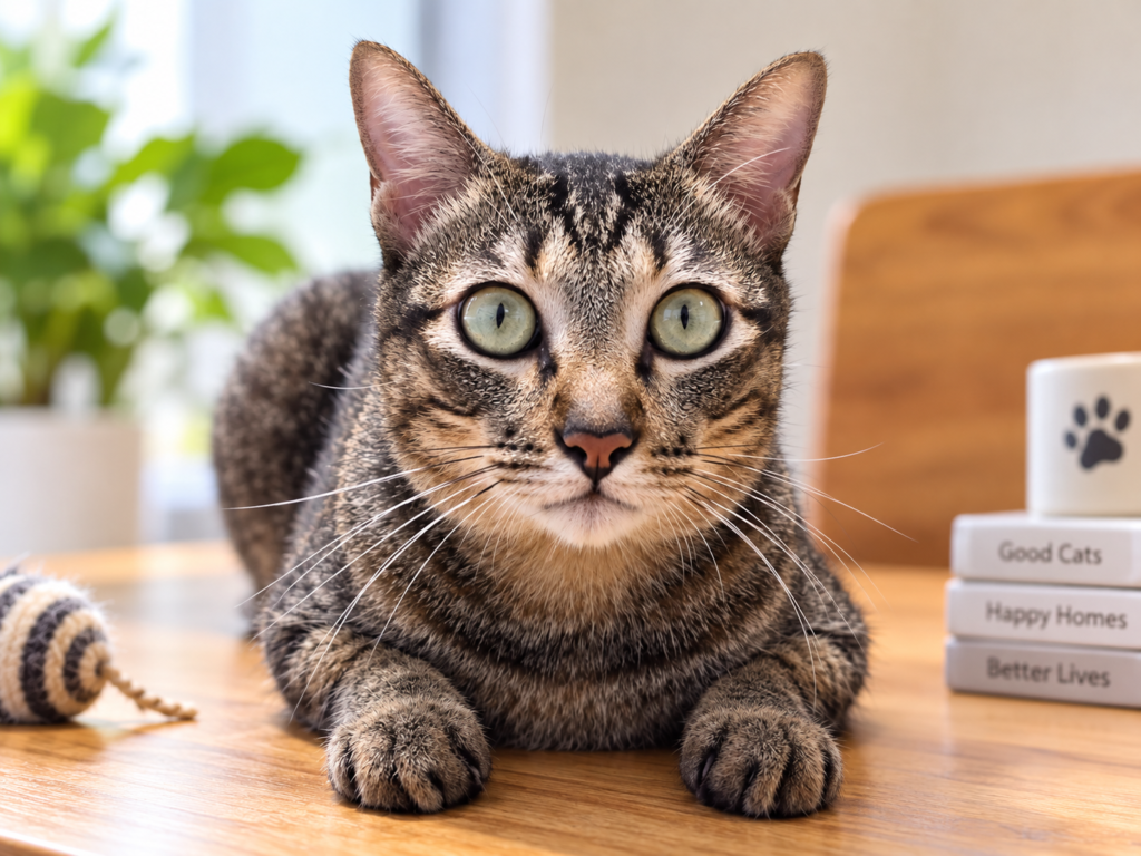 Tabby cat relaxing at home